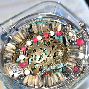 Bohemian Gold and Red Beaded Bracelet Set